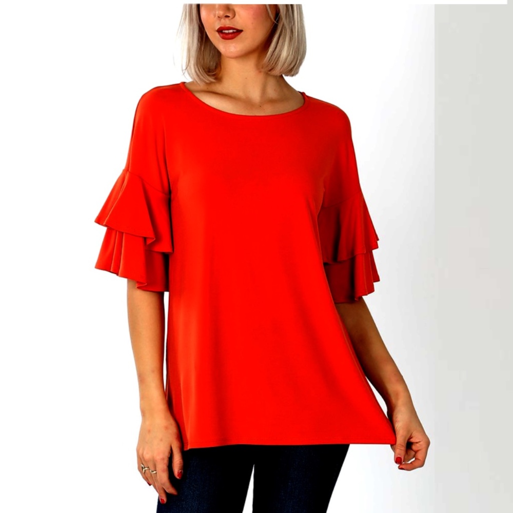 Bobeau Red Ruffle Sleeve Top Women's S Blouse Shirt NEW
